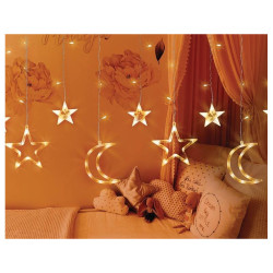 Kurtyna świetlna LED Gwiazdki Księżyce, dekoracyjna, ciepła biała