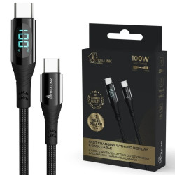 Kabel USB-C 100W, 200cm Extralink Smart Life USB Type-C to Type-C Cable Braided Czarny z wyświetlaczem LED