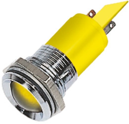 Lampka kontrolna do montażu panelowego 12V, Żółta 22mm LED Chrom Końcówka lutownicza RS PRO