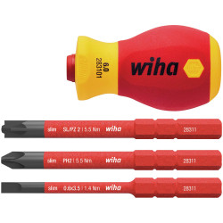 Wiha 41230 SoftFinish&#xAE; electric slimVario Stubby Screwdriver Set, 4 Piece