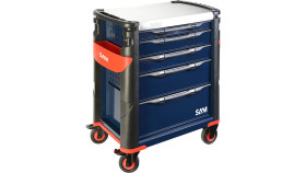 Wózek na narzędzia, na kółkach, 5-szufladowa, materiał: Stal nierdzewna (góra), SAM