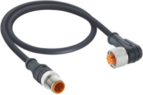 Sensor actuator cable, M12-cable plug, straight to M12-cable socket, angled, 4 pole, 2 m, PUR, black, 4 A, 1210 1206 04 L2 301 2