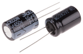 Kondensator 10μF 450V dc Radialny, Otwór przelotowy RS PRO roztaw: 5mm 13 (Dia.) x 21mm
