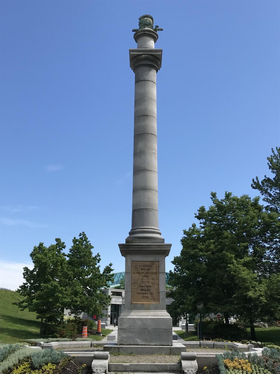 Monument on Plains of Abraham, Quebec City, marking the spot where Wolfe died