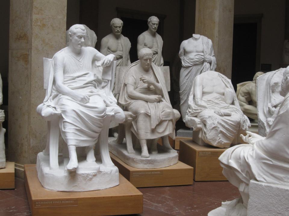 Seated Philosopher. David was undoubtedly inspired by a similar sculpture. Art academies had plaster cast collections like this.