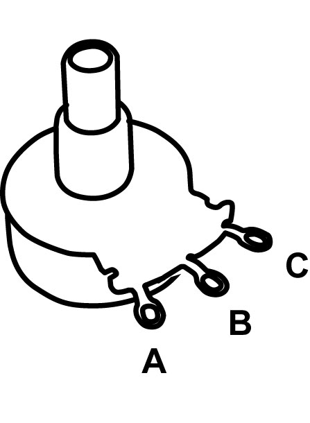 The three terminals of a potentiometer