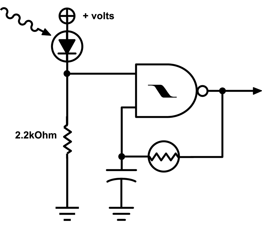 Infrared-gated oscillator with photoresistor-controlled frequency