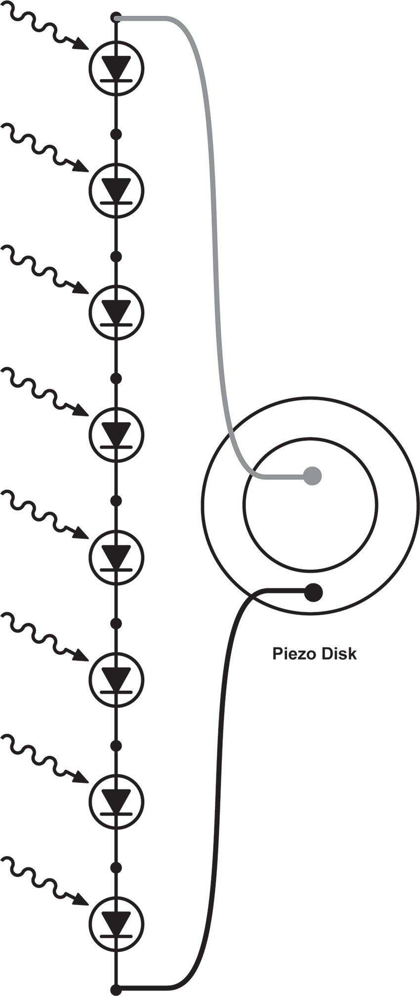 Phototransistor ladder driving a piezo disk