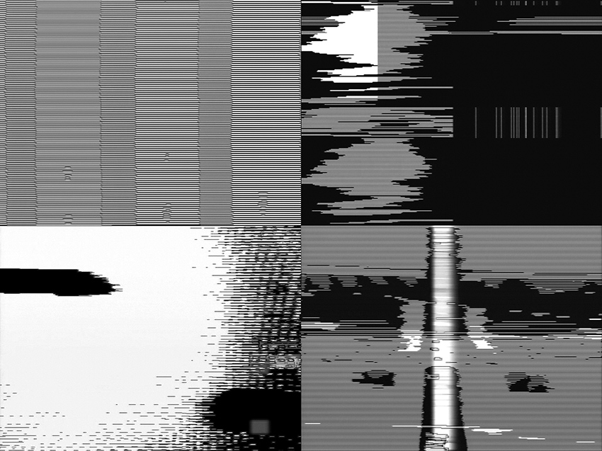 Four stills from video feedback performance by Billy Roisz