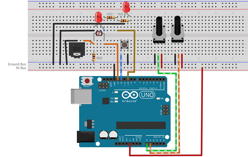 Fritzing breadboard image of digital oscillator with volume control circuit