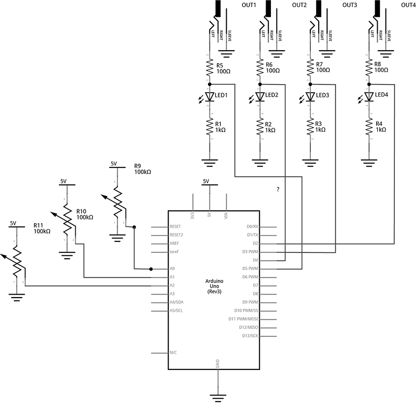 Fritzing schematic of rhythm generation circuit