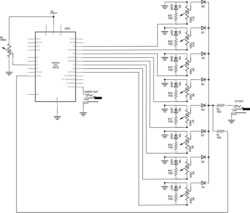 Fritzing schematic of basic step sequencer