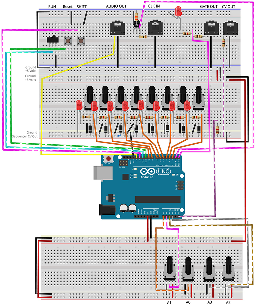 Fritzing breadboard image of performance sequencer circuit