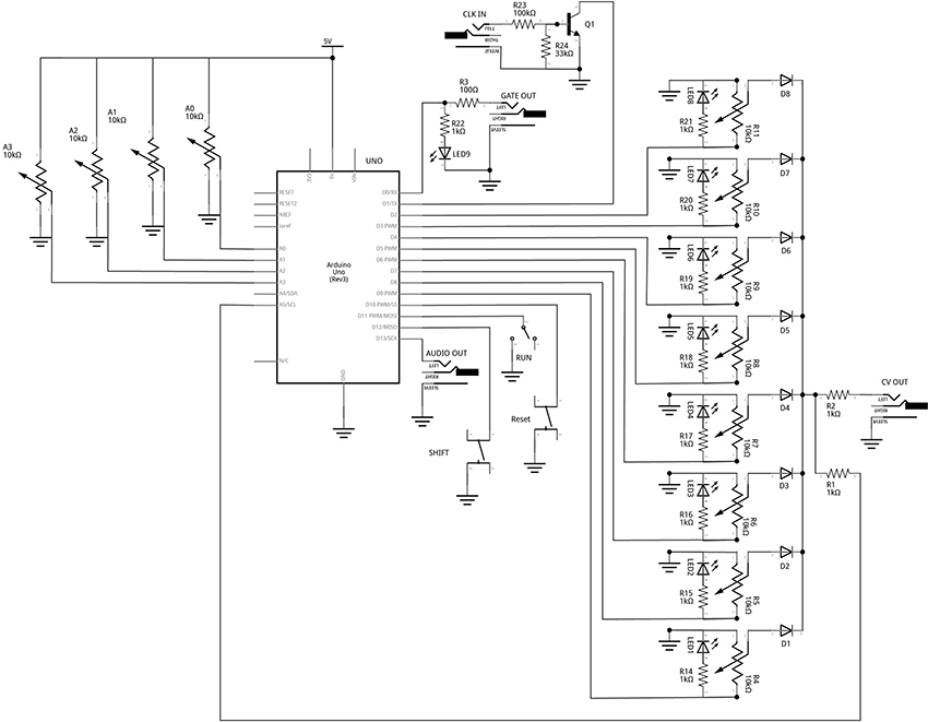 Fritzing schematic of performance sequencer circuit