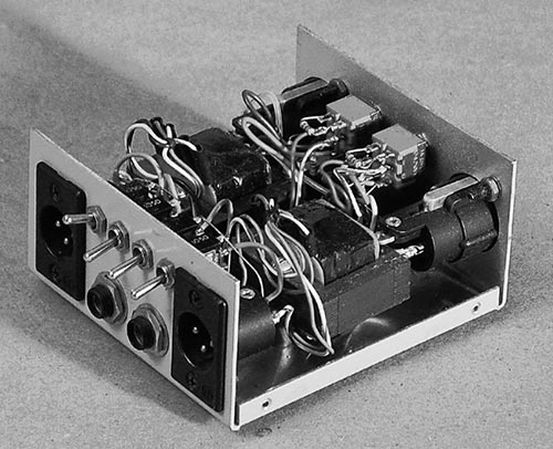 Homemade stereo isolation box made with output transformers removed from an API mixer