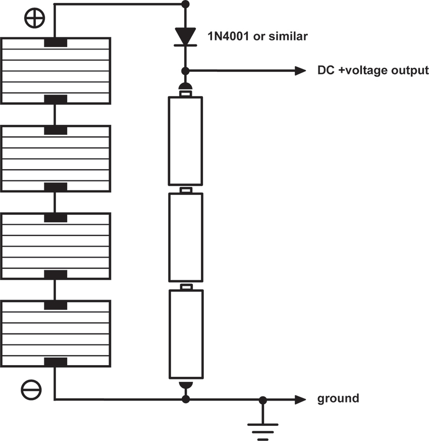 Solar-powered battery charging circuit