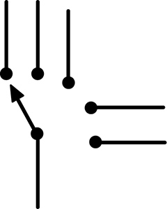 Schematic representation of a Five Throw (5T) switch