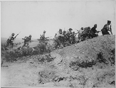 Anzac troops charging a Turkish position during the disastrous Gallipoli campaign of 1915
