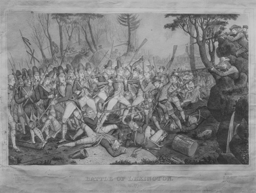 An early nineteenth-century romanticized print of the Battle of Lexington