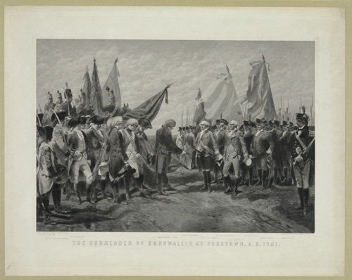 General Cornwallis surrendering to General Washington at Yorktown