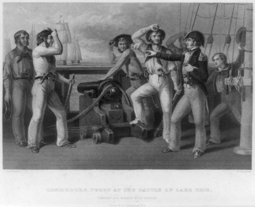 A depiction of Commodore Oliver Hazard Perry telling his men during the Battle of Lake Erie, "Ready! All ready your honor"