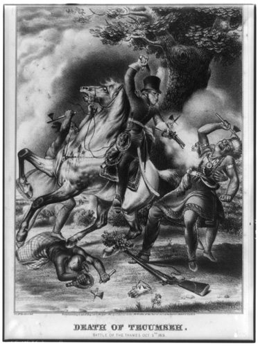 A fanciful depiction of the death of Tecumseh at the Battle of the Thames