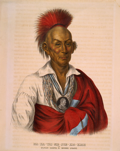 A lithograph of Black Hawk