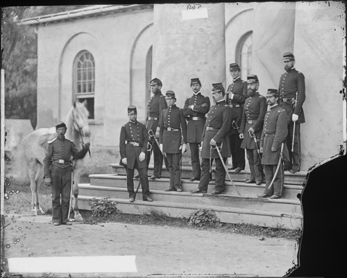 Irwin McDowell, the first commander of the Army of the Potomac, with his staff