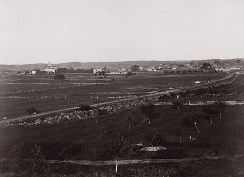 Looking into Gettysburg, taken from one of the surrounding hills that offer a commanding view of the town