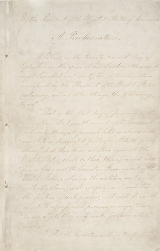 Page one of the Emancipation Proclamation