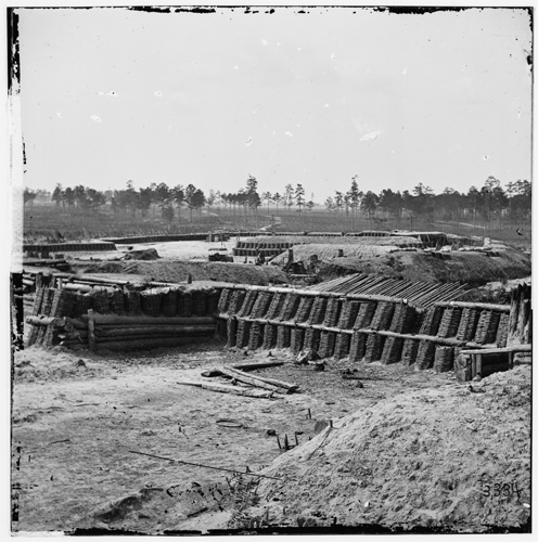 Looking inside the Union Army's Fort Sedgwick, the closest outpost to the Confederate line. Its proximity to the Confederates led Union soldiers to dub the position