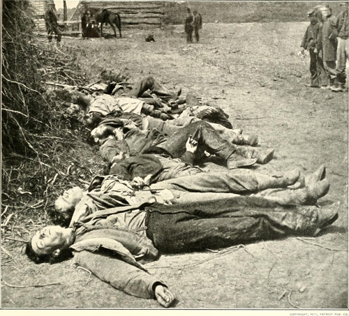 Confederate soldiers collected for burial at Spotsylvania Courthouse
