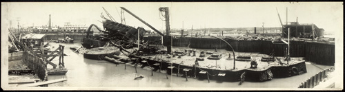 The USS Maine pictured as she looked on June 16, 1911, 13 years after she sank. On March 16, 1912, the U.S. Navy raised the Maine from Havana Harbor, towed her out into the Atlantic Ocean, and scuttled her