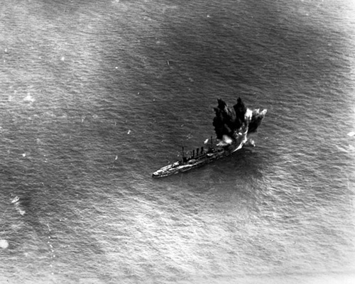 The Ostfriesland being struck by a bomb