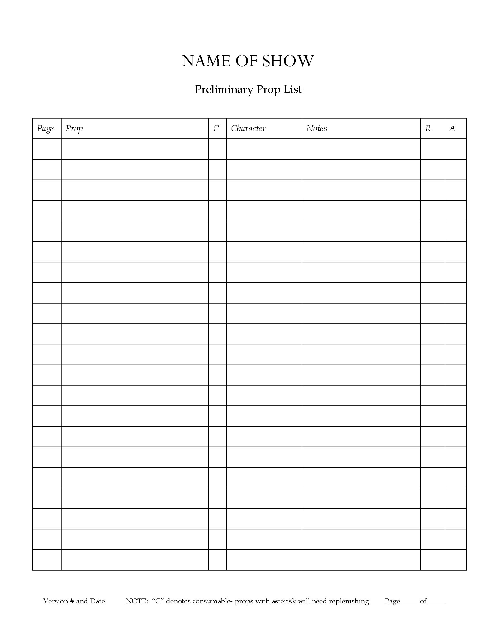 Prop List
