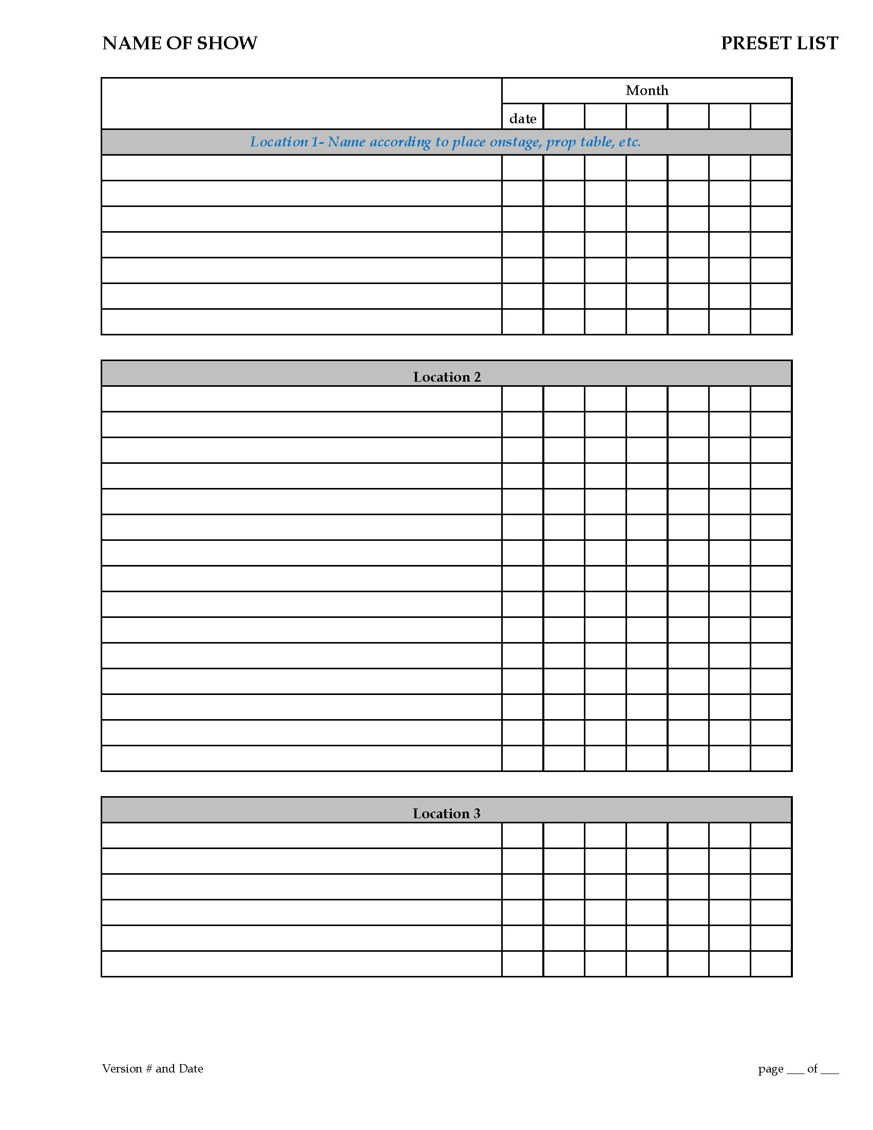 Preset List