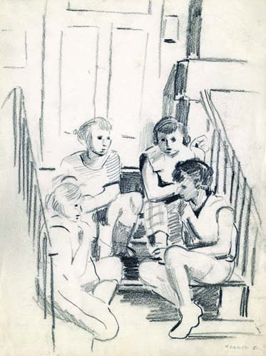 Edith’s drawing of children on the stoop