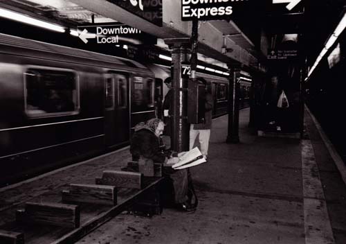 Edith drawing in the subway