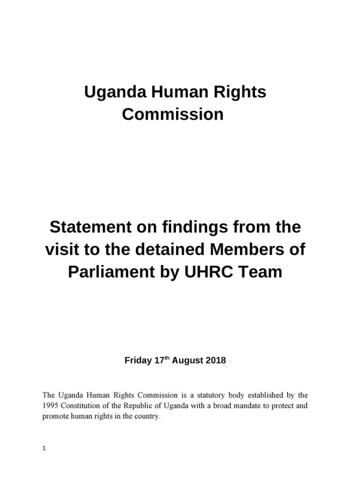 Uganda Human Rights Commission Statement on Findings From Visit to