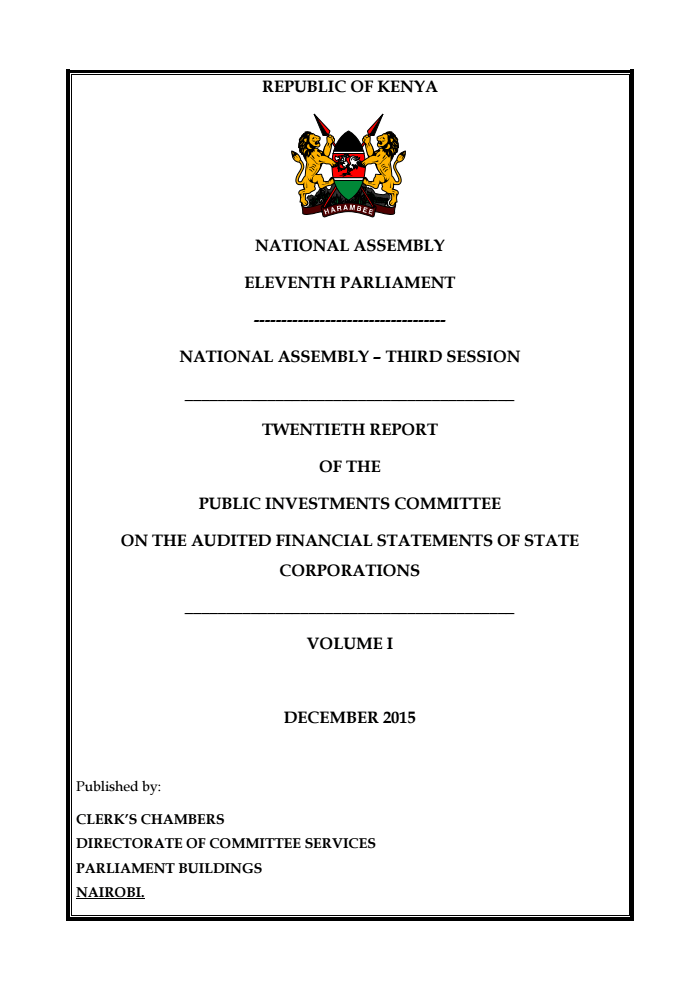 Kenya National Assembly 20th PIC Report