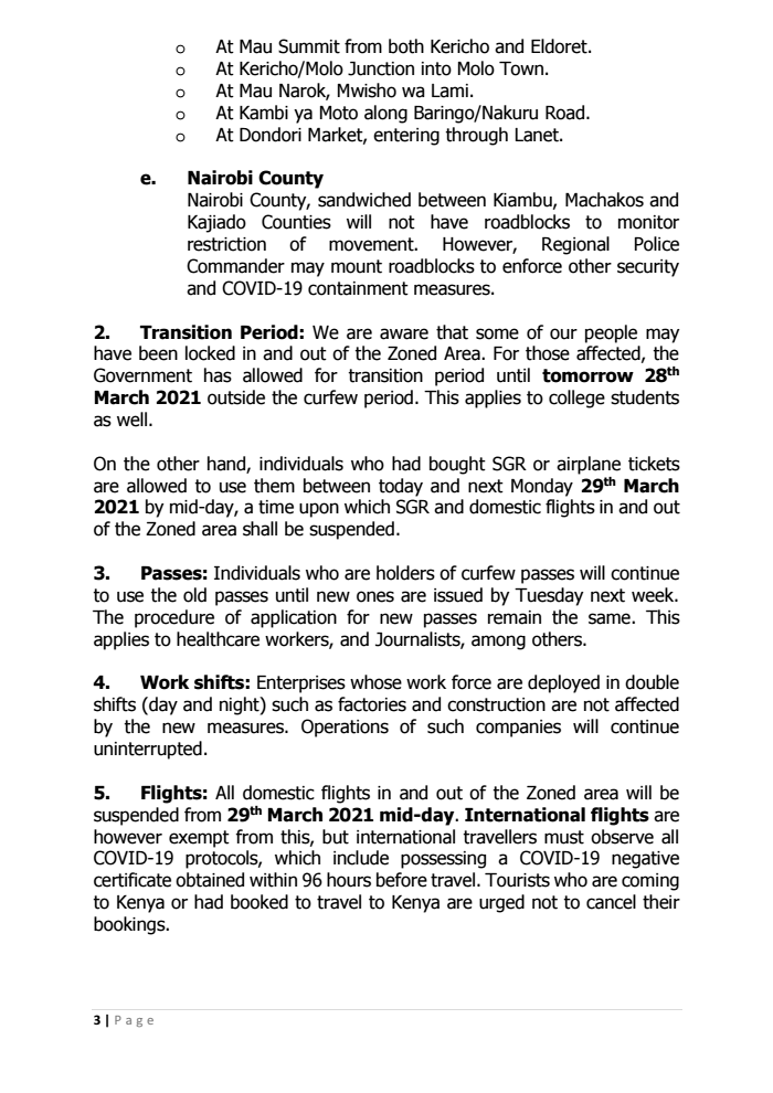 Update On The Covid 19 Containment Measures As Contained In The Public Order No 2 Of 2021