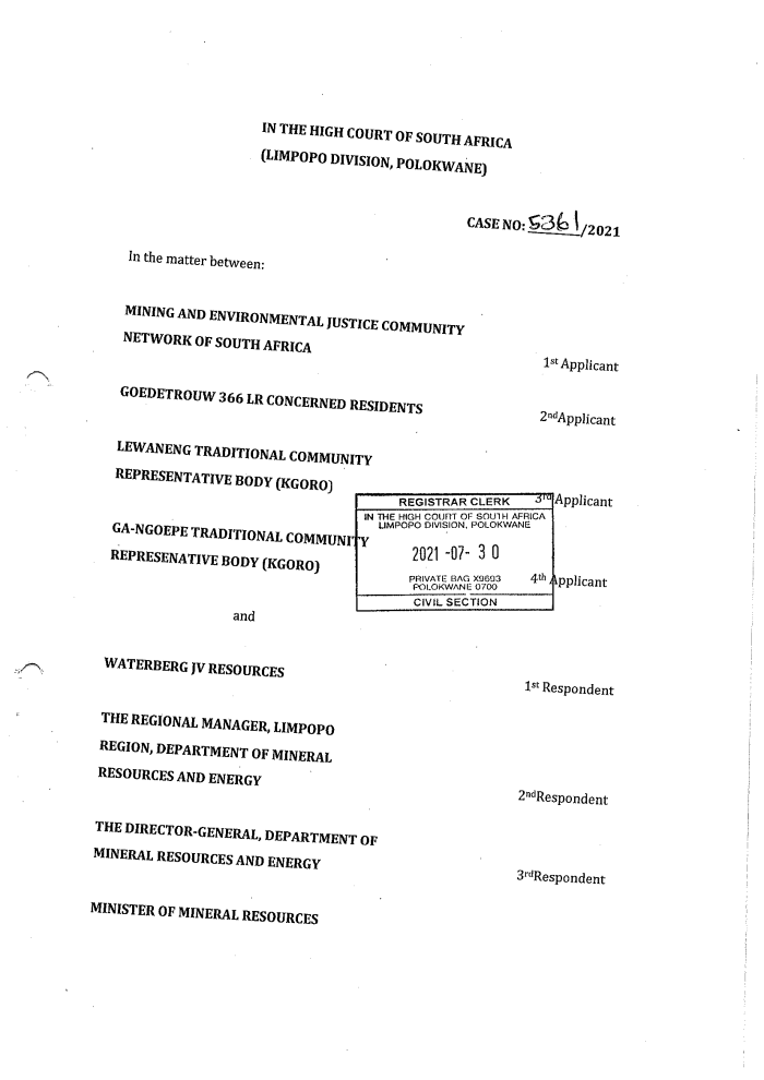 High Court Application 30072021. MEJCON & Others vs WJVR