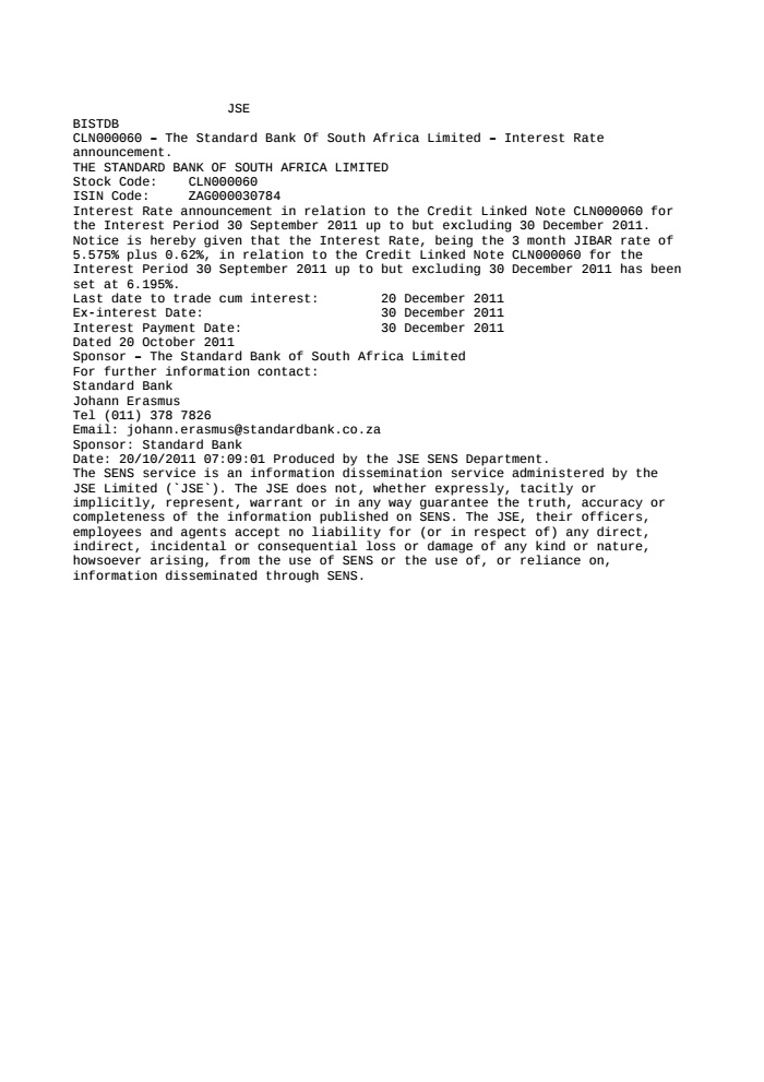 cln000060 the standard bank of south africa limited interest rate