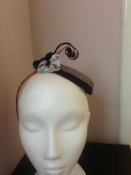 Navy and Pearl Grey Sinamay Bell Boy Fascinator