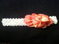 coral flower on 1.5in white crochet hairband