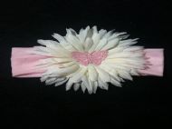 white flower with pink butterfly on 1.5in pink hairband