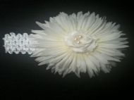 large white flower with white rose and pearls on 1.5in white hairband