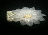 white flower with satin bow on 1.5in lemon hairband