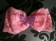 pink lace bow with purple mini butterfly
