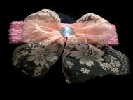 pink hairband with pink lace bow